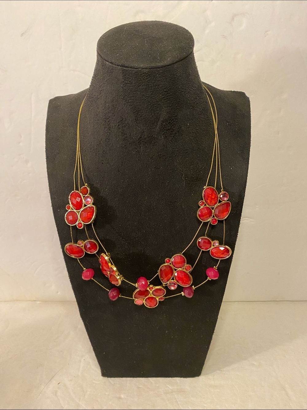 Red cluster bead necklace